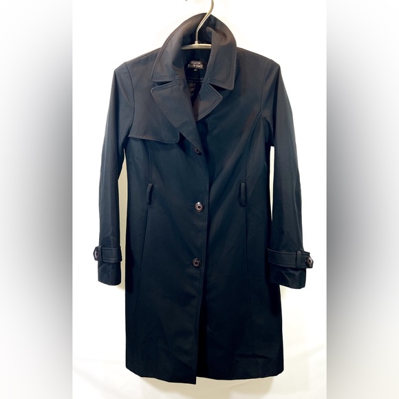 ELLEN TRACY 3 Button Black Rain Trench Coat Excellent Condition Size: S/P - Picture 1 of 7